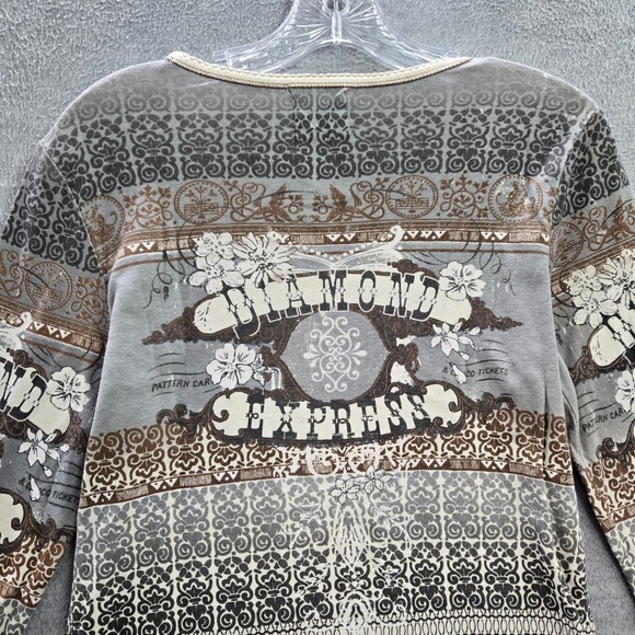 VINTAGE Skinny Minnie Women Top Large Gray Shirt Diamond Express Rhinestones Y2K - Picture 8 of 9